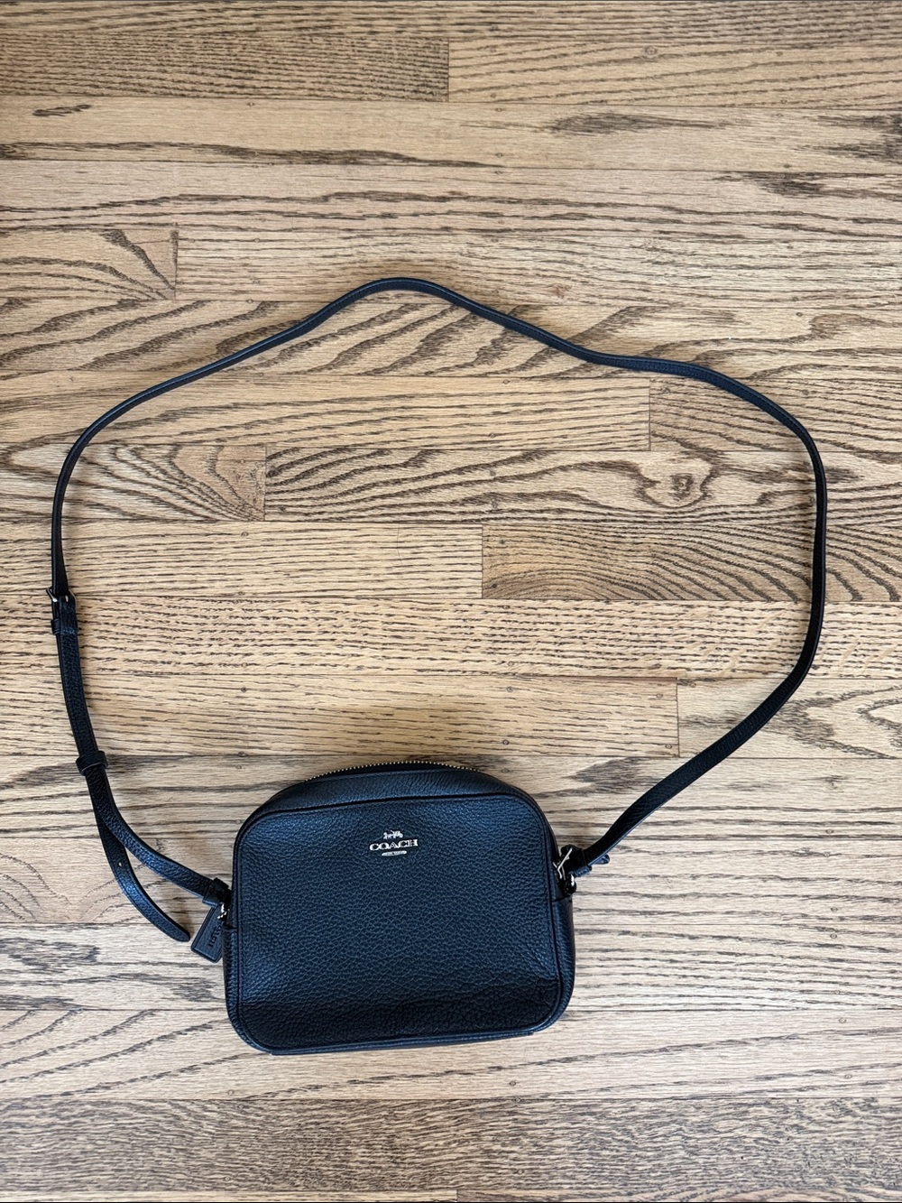 Coach Black Pebbled Leather Mini Camera Crossbody Bag